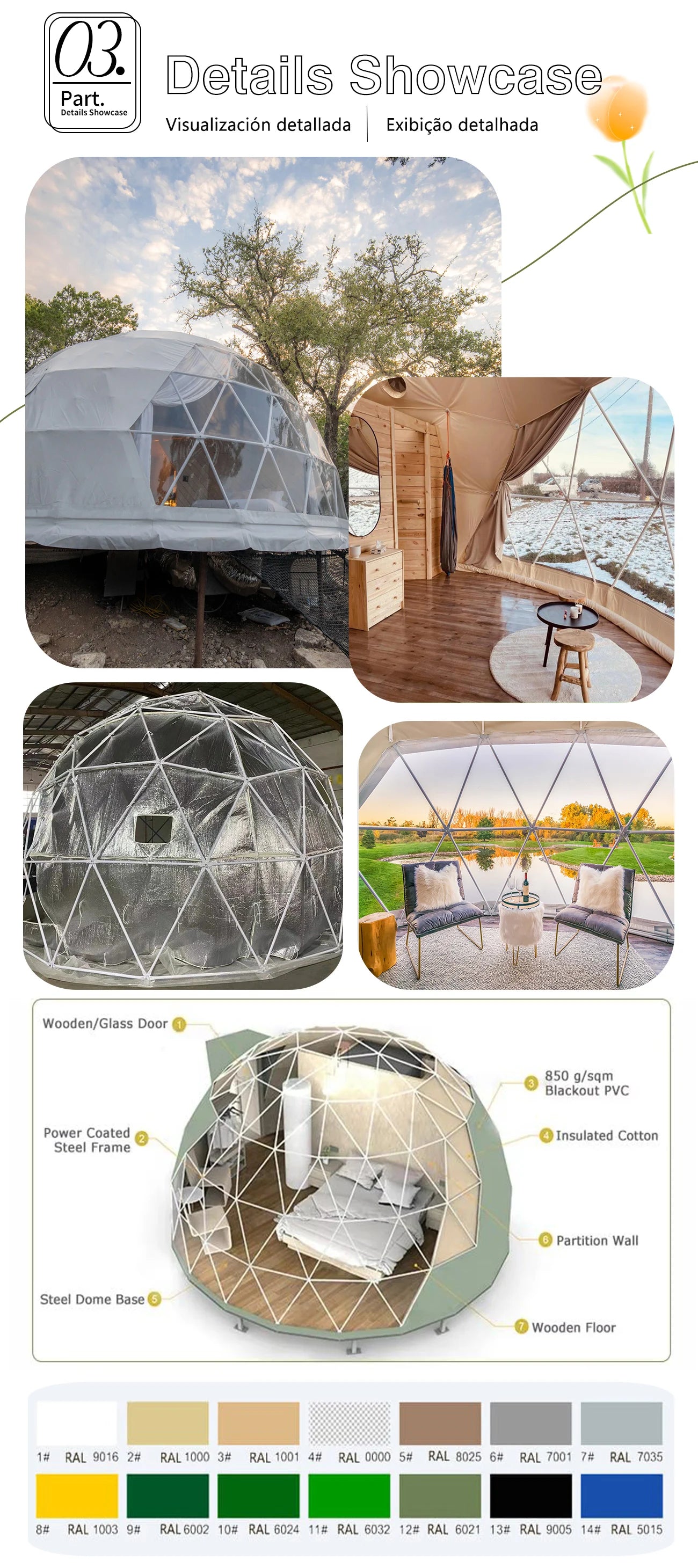 Factory Global Shipping Geodesic Dome Tent Spherical Tent Hotel Resort Outdoor Luxury Glamping Dome Transparent Starry Sky Tent