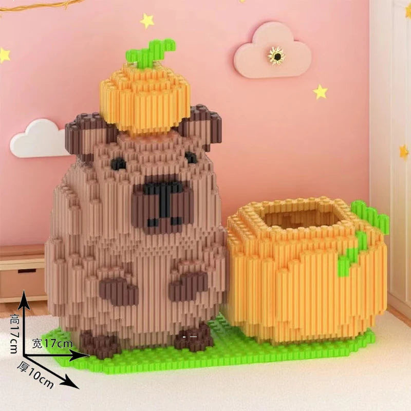 Capybara Building Block Pen Holder Panda Desk Organizer for Office Supplies Cosmetics Birthday Gift Desktop Decoration