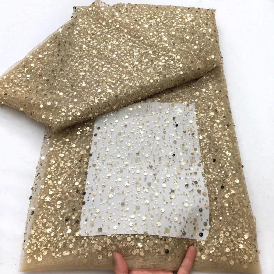 2025 French Tulle Lace Fabric African Heavy Silver Sequins Lace Fabric High Quality For Bridal Dress Luxury Evening Dress A3490