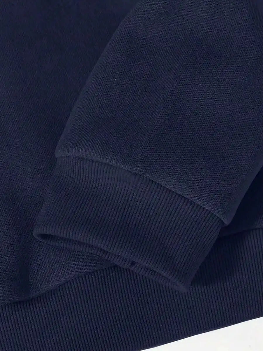 Navy Blue Oversized Hoodie with White Bow Embroidery for Women