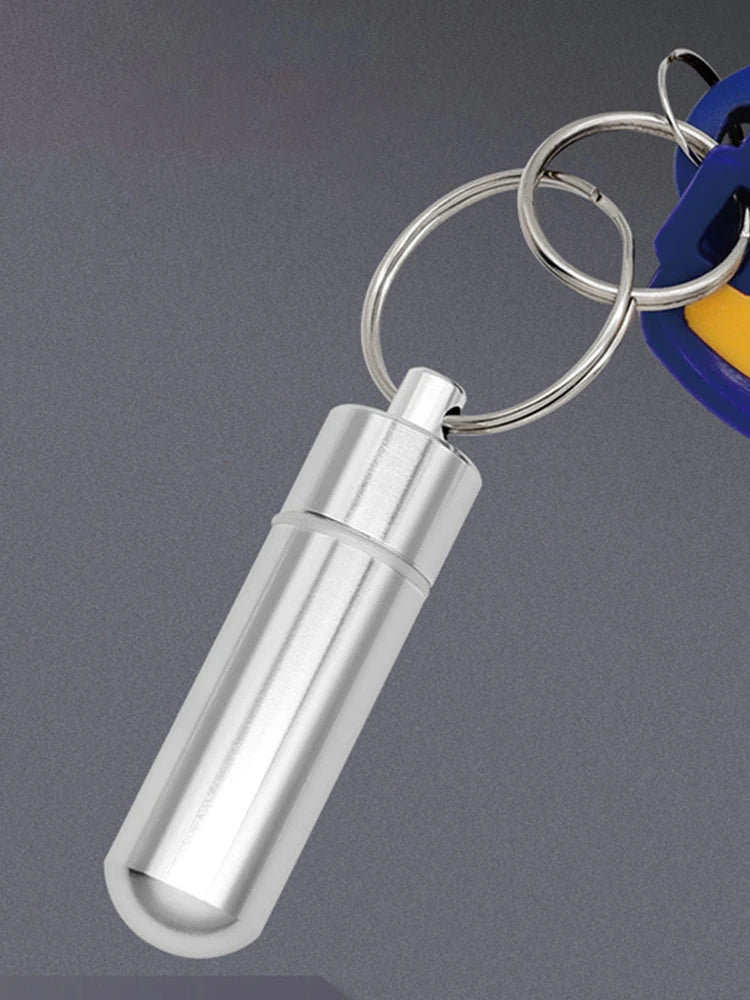 Keychain Pill Box Case Bottle Portable Waterproof Elderly First Aid Pill Case Aluminum Alloy for Outdoor Travel Camping