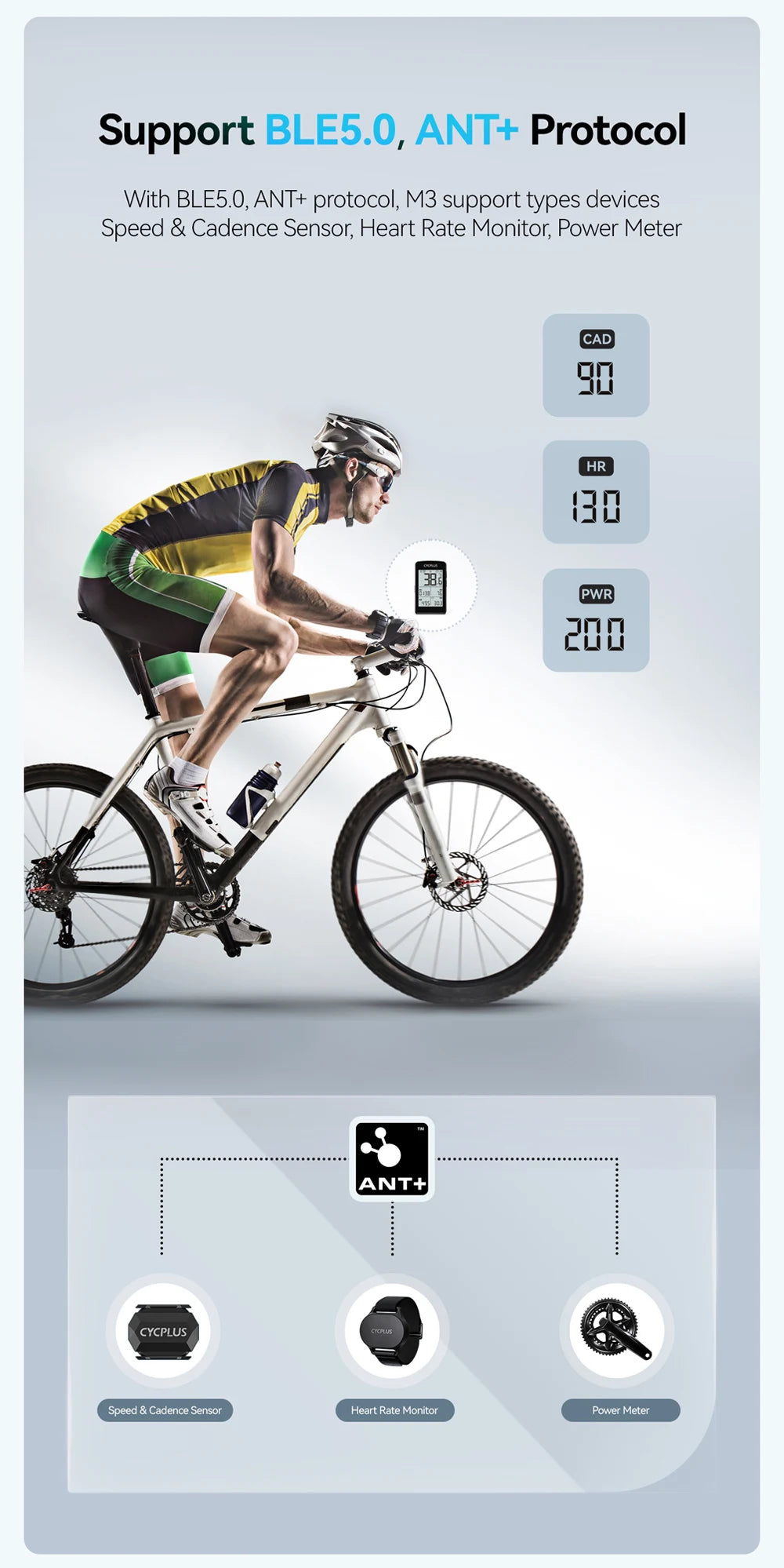 CYCPLUS M3 Cycling Bike Computer GPS Bicycle Computer Wireless ANT+ BLE 5.0 Waterproof Speedometer Bikes Cyclocomputer