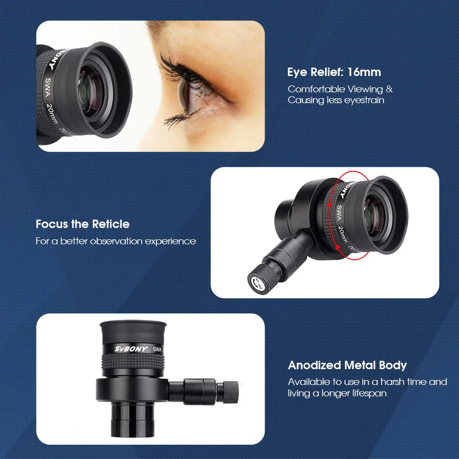 Svbony Telescope Illuminated Single Crosshair Eyepiece 20mm SWA 70° Adjustable for Perfectly Guided Astrophotography SV152