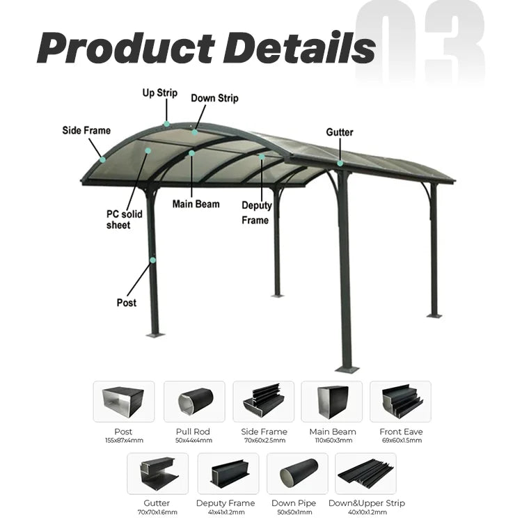 Outdoor aluminum alloy arched roof garage carport carport waterproof pergola roof panel sheltered courtyard garden villa canopy