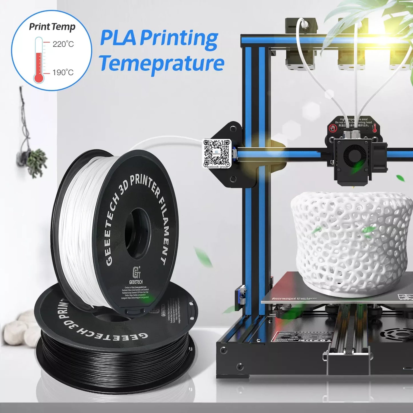Geeetech Standard PLA Filament 1kg 1.75mm 3D Printer Plastic Material, Accuracy 0.03mm,Fit Most FDM Printer