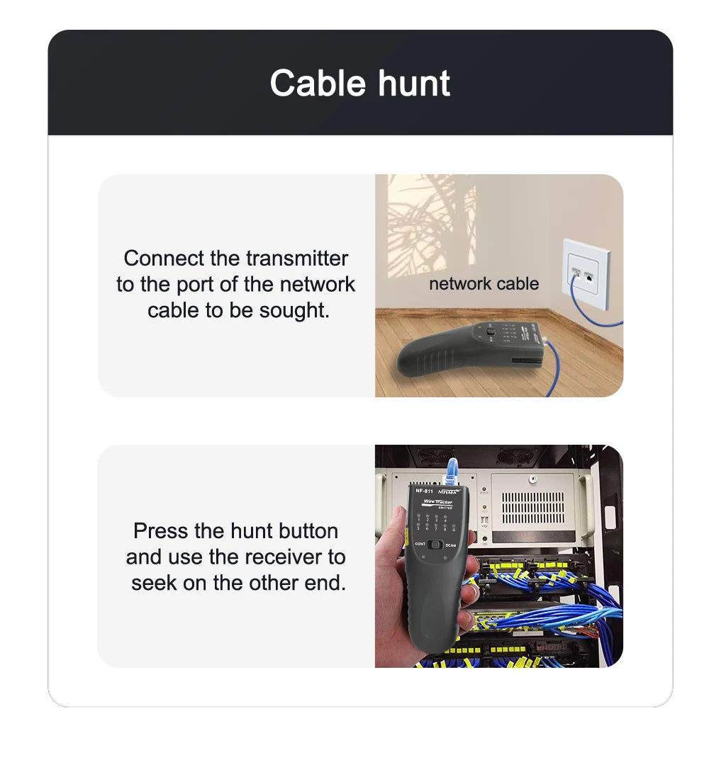 NOYAFA NEW NF-811 Network Cable Tester RJ11 RJ45 Telephone Wire Tracker Toner Ethernet Cable Detector Line Continuity Test Tool