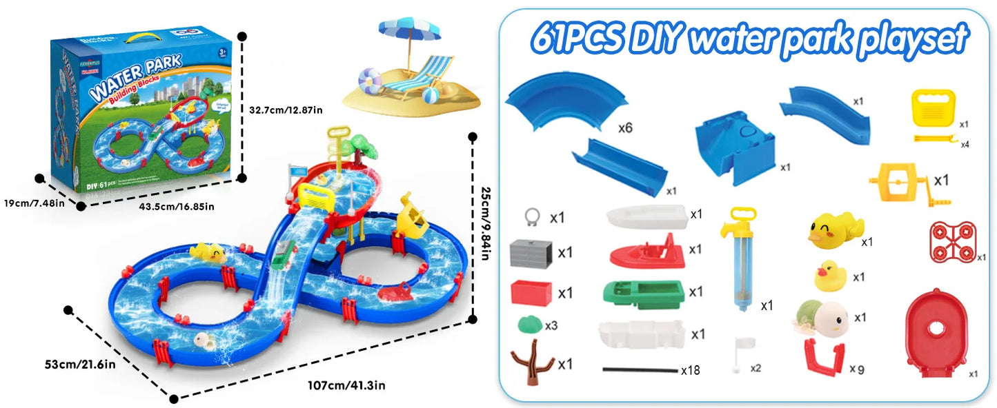 VATOS Summer Outdoor Kids Water Table 2-Tier Toddlers Water Table Playset Pool Waterway Toy with Pump Outside Activity Kids Fun