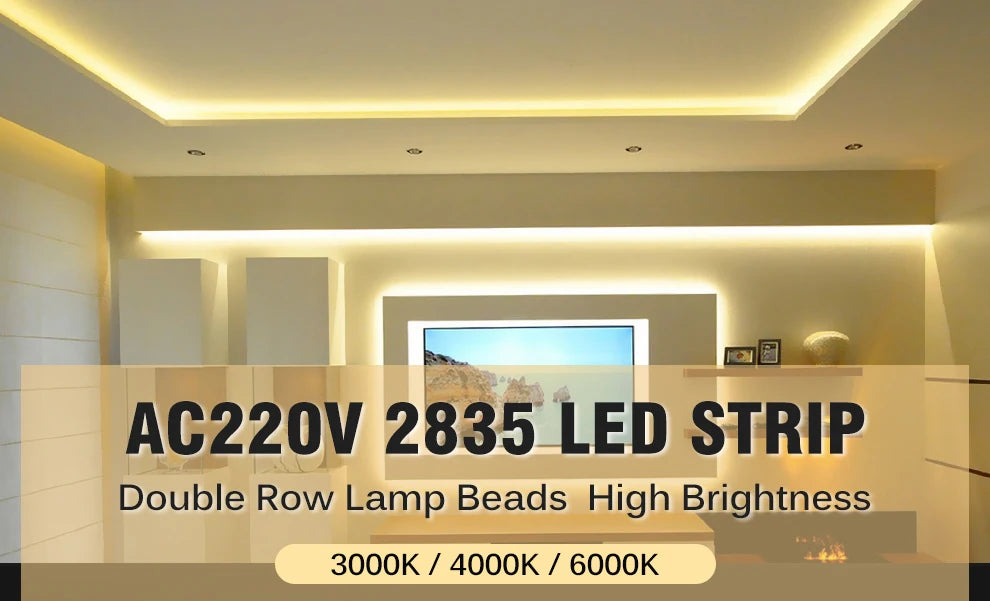 220V LED Strip 2835 High Safety High Brightness 180LEDs/m3000K 4000K 6000K Flexible LED Light Outdoor Waterproof LED Strip Light