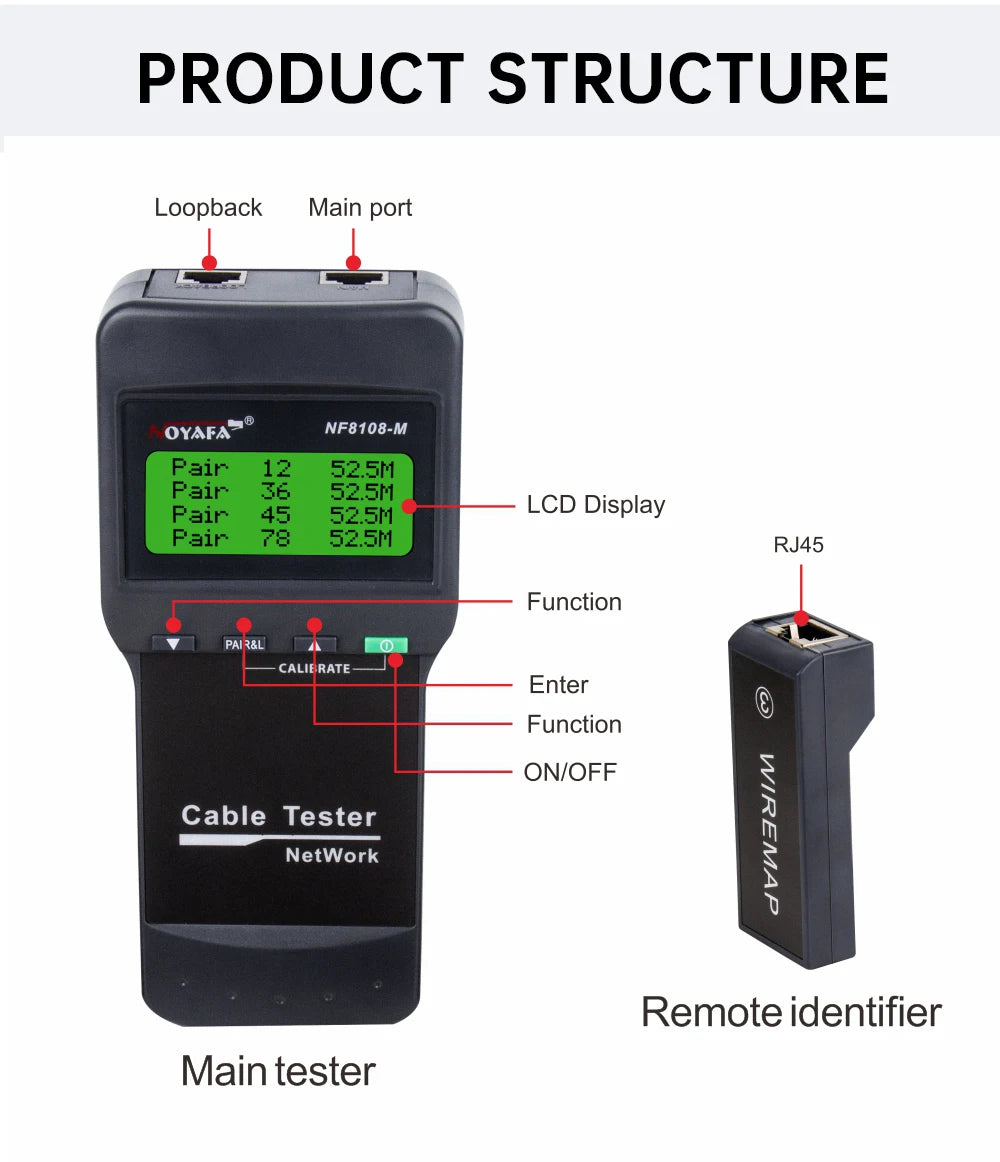 NOYAFA new NF-8108M network cable tester professional rj45 tester Measure Length Cabl Multifunctional poe Network Tools