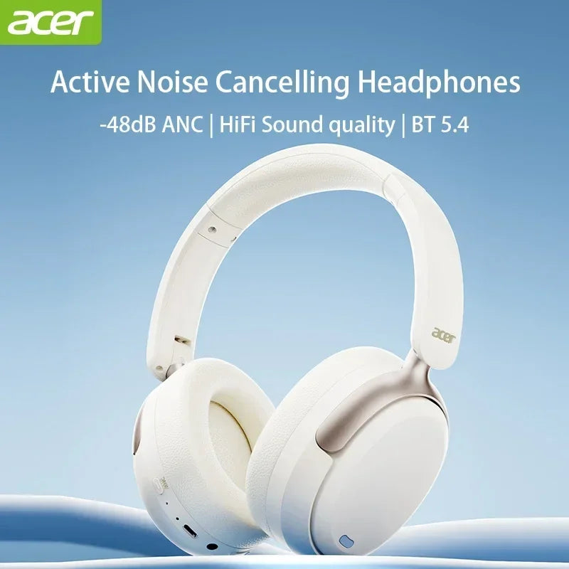 Acer OHR516 ANC Wireless Bluetooth 5.4 Headphones 48dB ANC Headsets 40mm Dynamic Driver 100H Playtime with LDAC Earphones