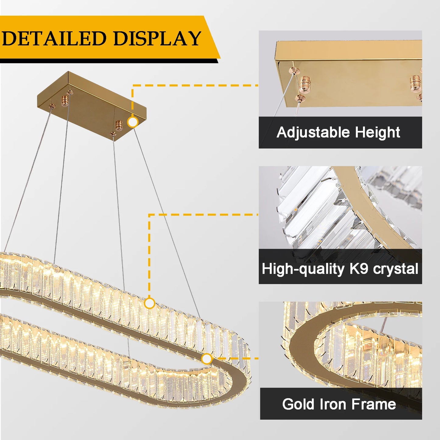 Modern Pendant Light Luxury Crystal Oval Design Led Chandelier Ceiling Lamp Nordic Hanging Fixture Living Bedroom Hotel Lustres