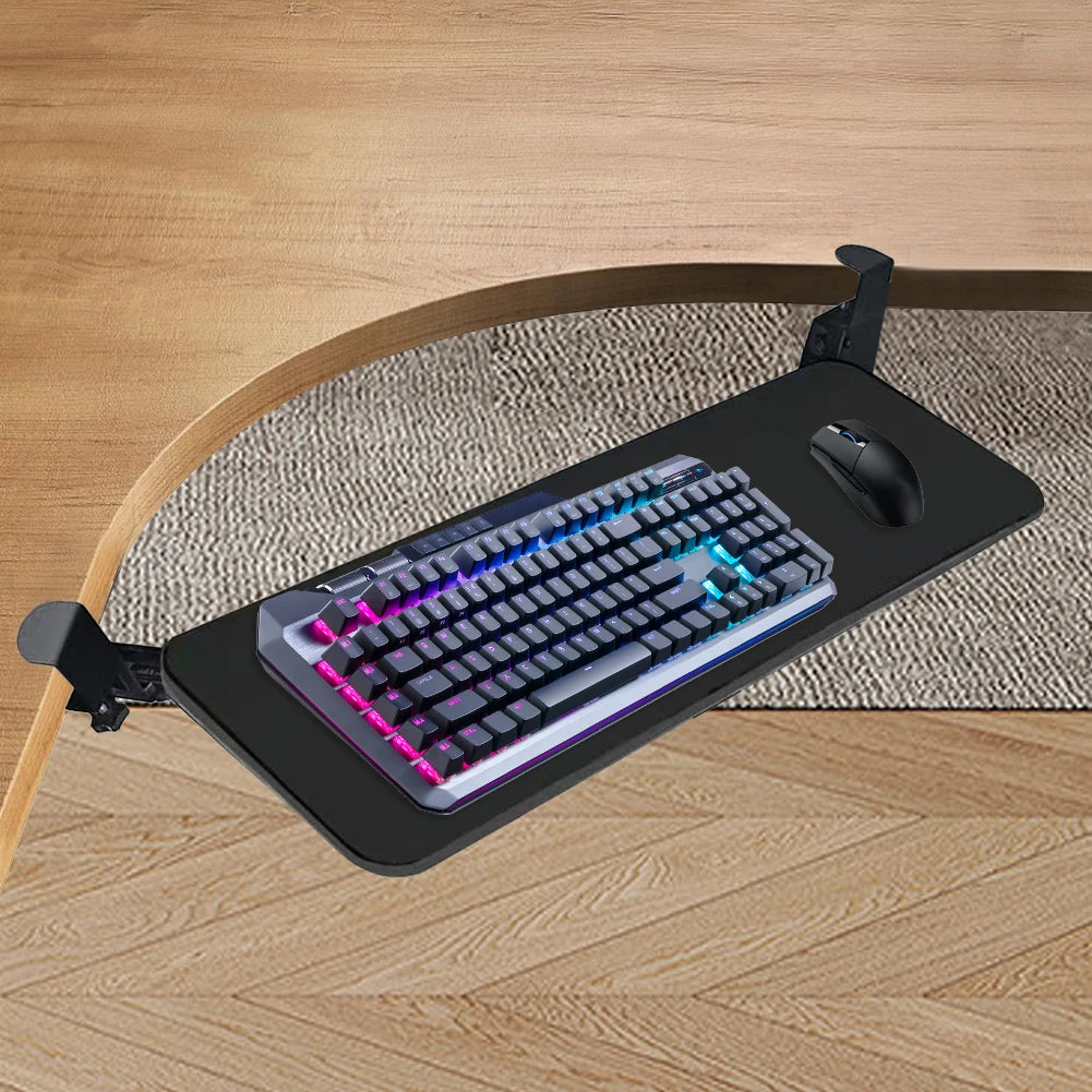 Ergonomic Clamp-On Keyboard Tray Sliding under Desk Platform Retractable Computer Desk Organizer Office Keyboard Drawer