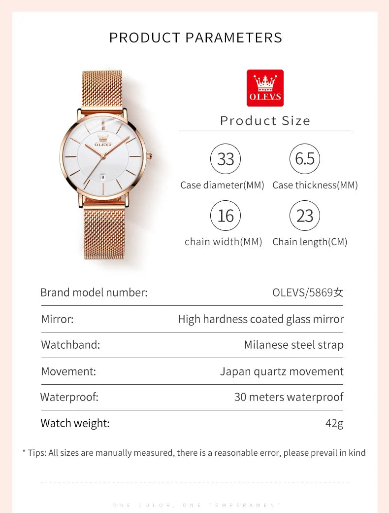 OLEVS 5869 Women Watch Original Brand Simple Mesh Belt Quartz Watch Automatic Date Waterproof Luminous Watches For Women Box