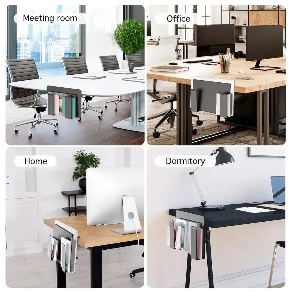 Desk Side Storage No Drill Laptop Desk Mount Clamp on Shelf Hangable Desk Organizer Laptop Holder for Home Office Files