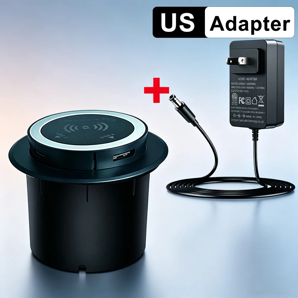 Universal Fast Wireless Charger Desktop Embedded Supports PD30W And USB Wired Charging 5V 3A Furniture Opening Desk Hole HUB