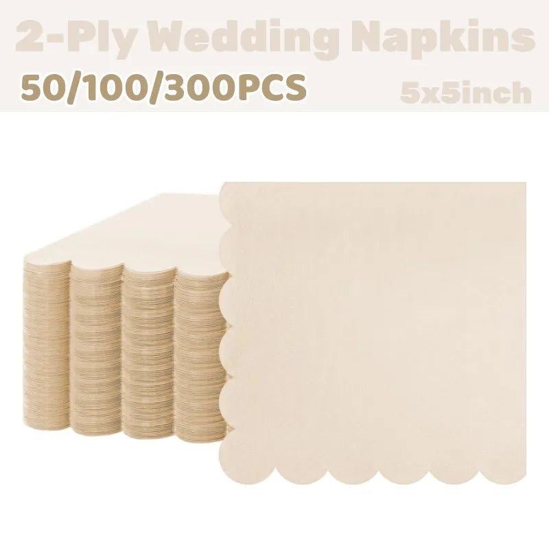 50-300PCS Paper Napkins Disposable Party Napkin Beverage Napkins Scalloped Cocktail Napkins for Wedding Dinner Birthday 5x5Inch