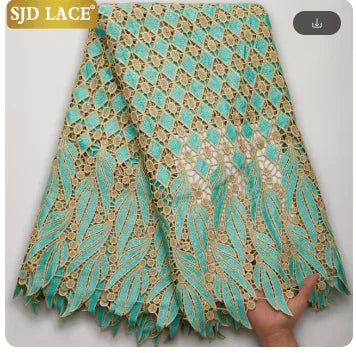 SJD LACE African Guipure Cord Stones Lace Fabric 5 Yards 2026 New Nigerian Water Soluble Lace For Women Wedding Party Dress 3844