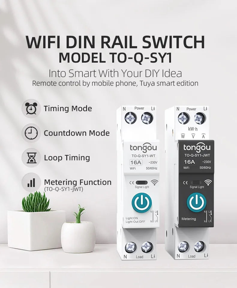 TUYA WIFI Smart Circuit Breaker Power Metering 1P 63A DIN Rail for Smart Home  wireless Remote Control Switch by APP TONGOU