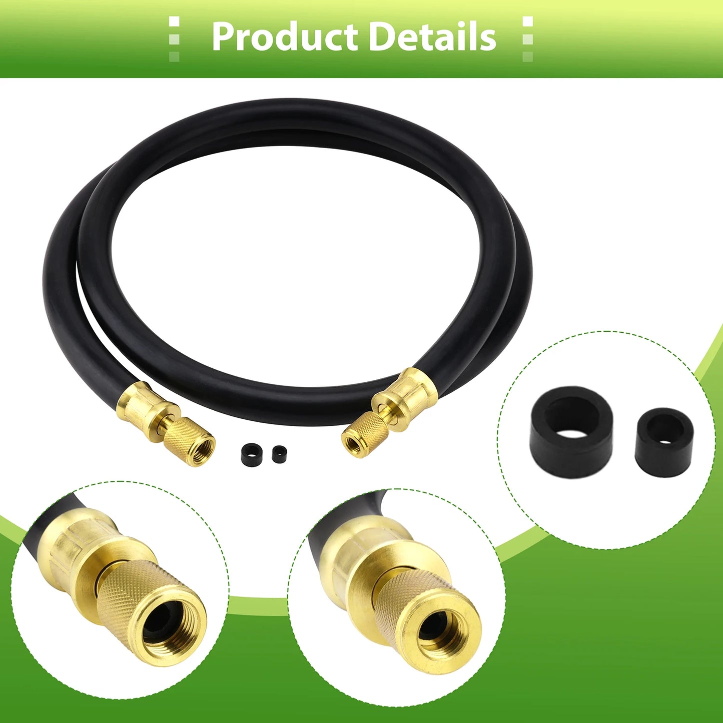 High-Flow Refrigerant Hose, Black, 6', 1/2" Diameter, 3/8" to 1/4" Fitting