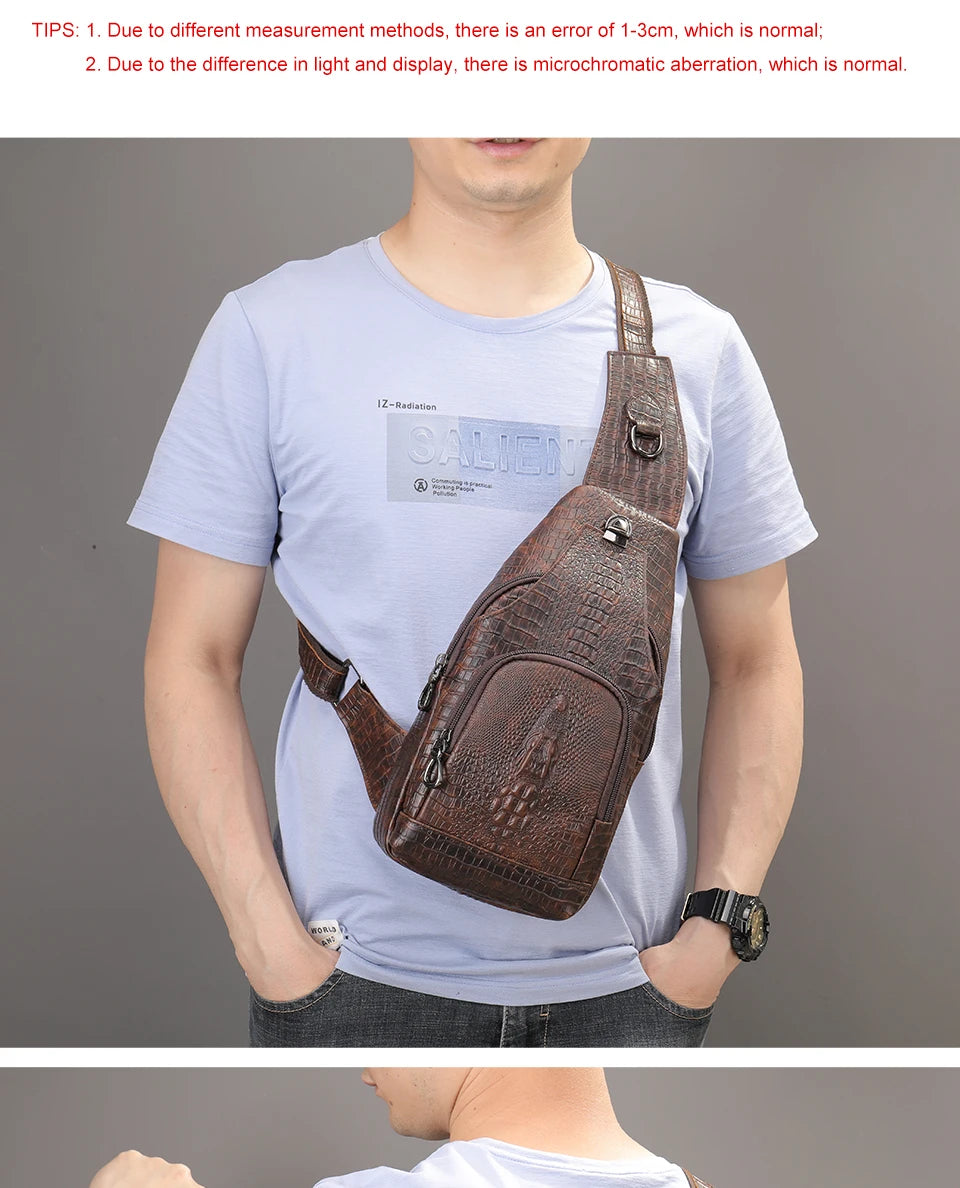 WESTAL Genuine Leather Sling Bag Anti-Thief Crossbody Personal Pocket Bag Chest Shoulder Bag for Travel Hiking Croco Design Bags