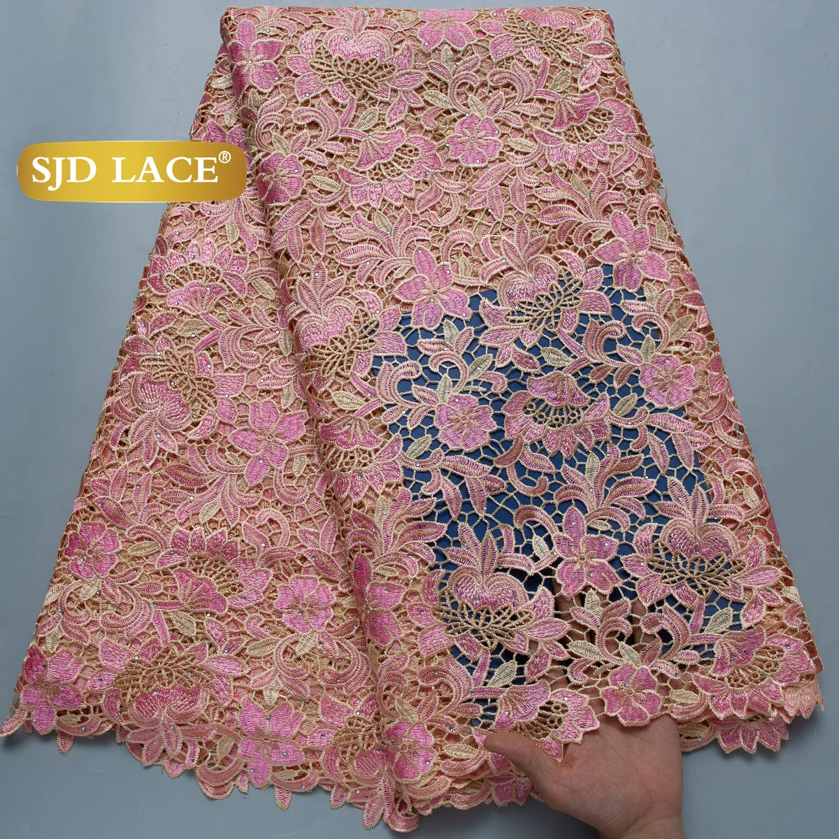 SJD LACE African Guipure Cord Stones Lace Fabric 5 Yards 2026 New Nigerian Water Soluble Lace For Women Wedding Party Dress 3844