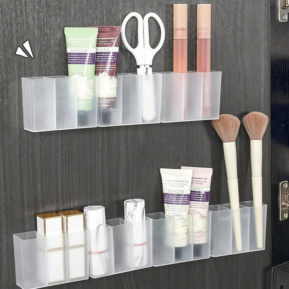 Wall Mounted Compartment Clear 3 Squares Storage Box No Punching Required Suitable for Storing Small Items 1/2/3/4/5/6Pcs