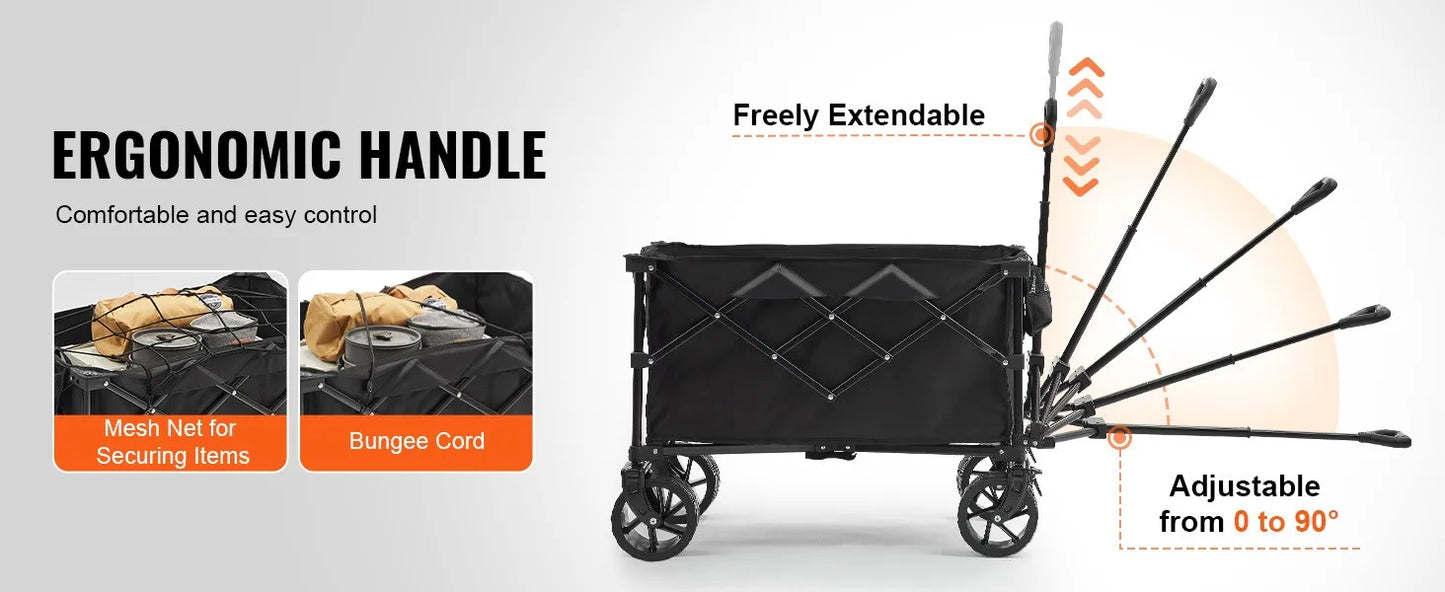 SucceBuy Collapsible Folding Wagon Beach Wagon Cart with All-Terrain Wheels Drink Holders Sports Wagon for Camping Shopping