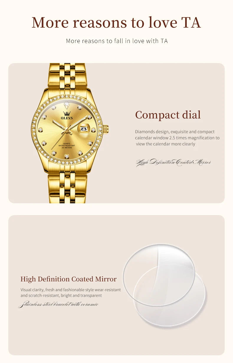 OLEVS 3629 Top Luxury Brand Women Watch Classic Business Calendar Waterproof Luminous Watch Elegant Diamond Women Quartz Watch