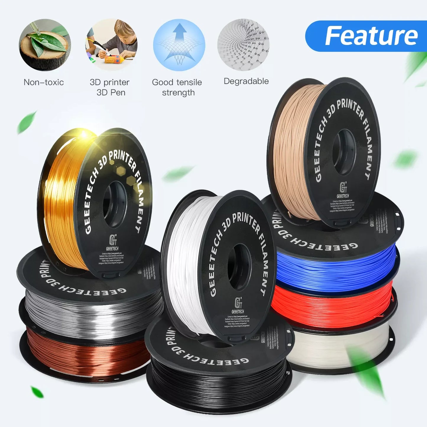 Geeetech Standard PLA Filament 1kg 1.75mm 3D Printer Plastic Material, Accuracy 0.03mm,Fit Most FDM Printer