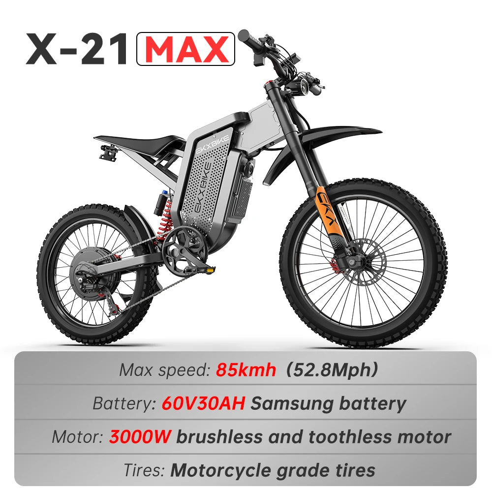 EKX X21 Max Electric Motorcycles Peak 6000W Brushless Gearless Motors 60V30AH Lithium Battery Speed 85Kmh Adult Off Road Ebike