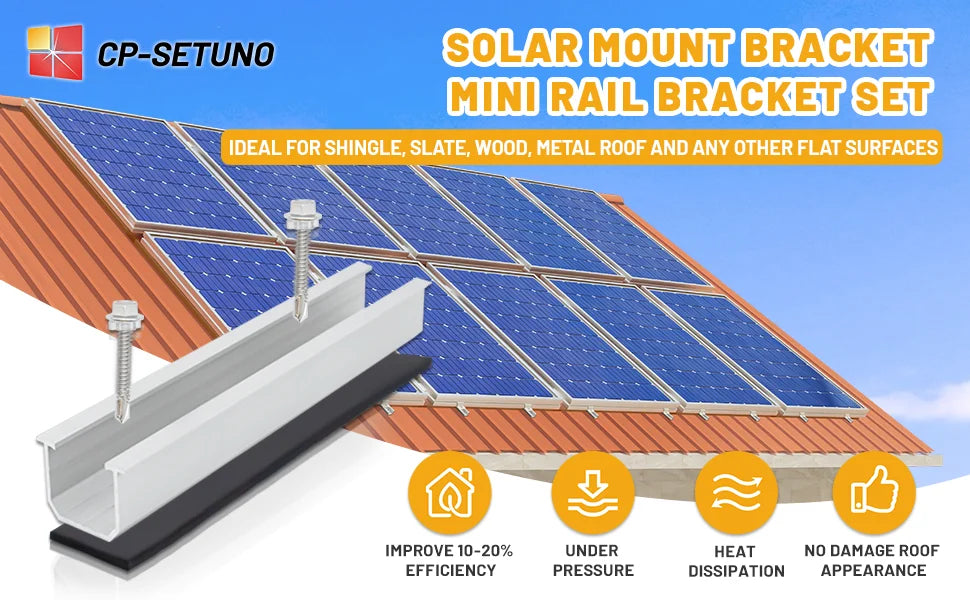 Solar Panel Mount Bracket Kit with 4.72IN/120mm Mini Rails, Middle Clamps, End Clamps and Rubber Pads for Shingle, Slate, Wood