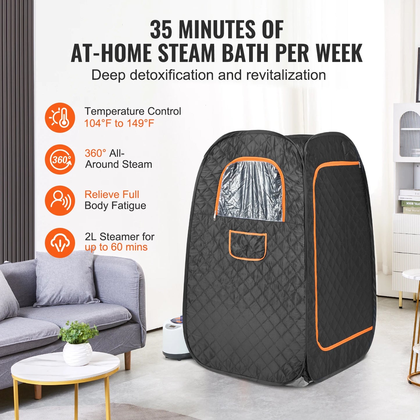SucceBuy Compact Portable Steam Sauna Tent 1200 Watt Home Therapeutic for Detox Relaxation Time Remote Control Personal for Home