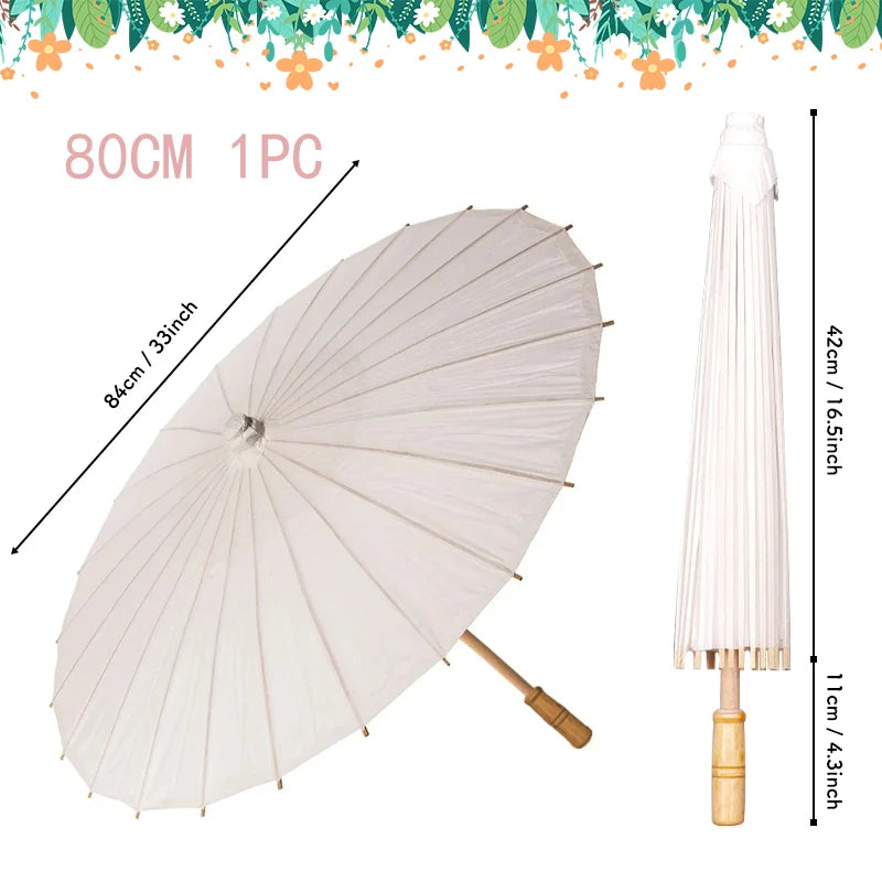 60/84cm Paper Parasol White Chinese Oil Paper Umbrellas Photography Props for Kids DIY Baby Shower Party Bridal Wedding Rustic
