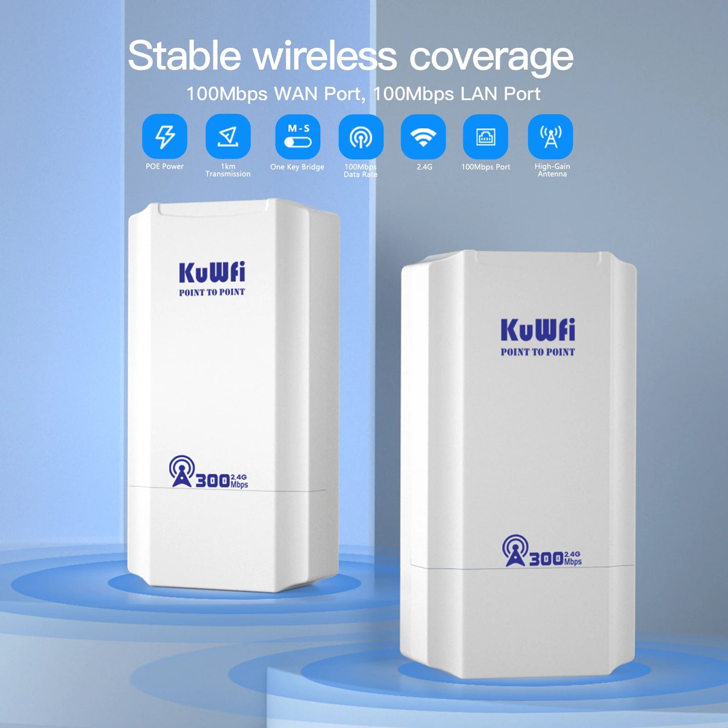 KuWFi 300Mbps Outdoor CPE Bridge 2.4Ghz Wireless Wi-fi Signal PTP PTMP Long Distance Extender AP Repeater Mode IP65 with 24V POE