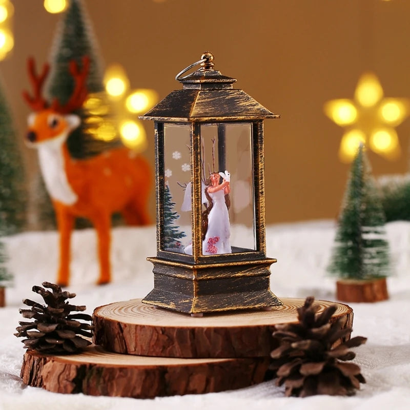 Christmas Glittering Lantern Santa-Claus/Xmas Tree/Snowman/Angel Lighted Lantern Home Table Decoration Gift for Kids