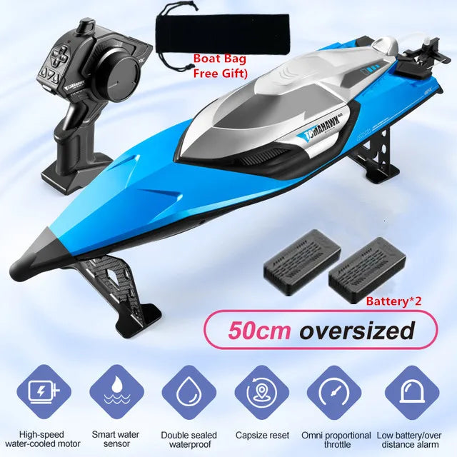 50CM Large Racing 70KM/H High Speed RC Boat 2.4G 200M Capsized Reset Dual Waterproof Smart Alarm Remote Control Boat Speedboat
