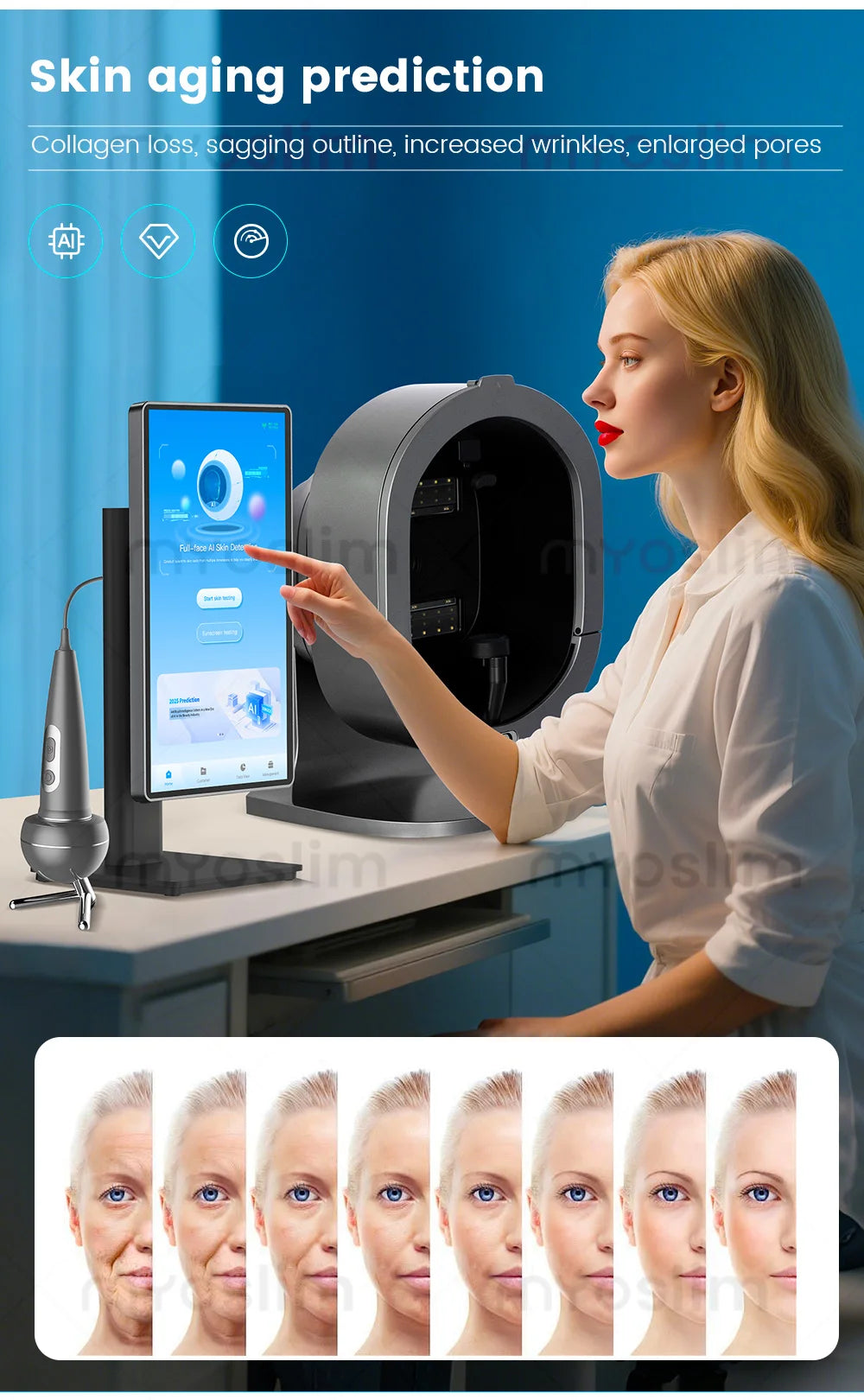 X5 3D Ai Skin Image Analyzer 21.5 inch High Definition Pixels Whole Facial Scanning Multi Spectrum Moisture Scalp Detection CE