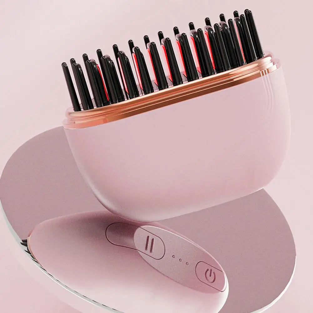 Mini Rechargeable Hair Straightener Brush: 3-Speed Temp Control, Anti-Scald Shell, Lightweight & Portable for Travel
