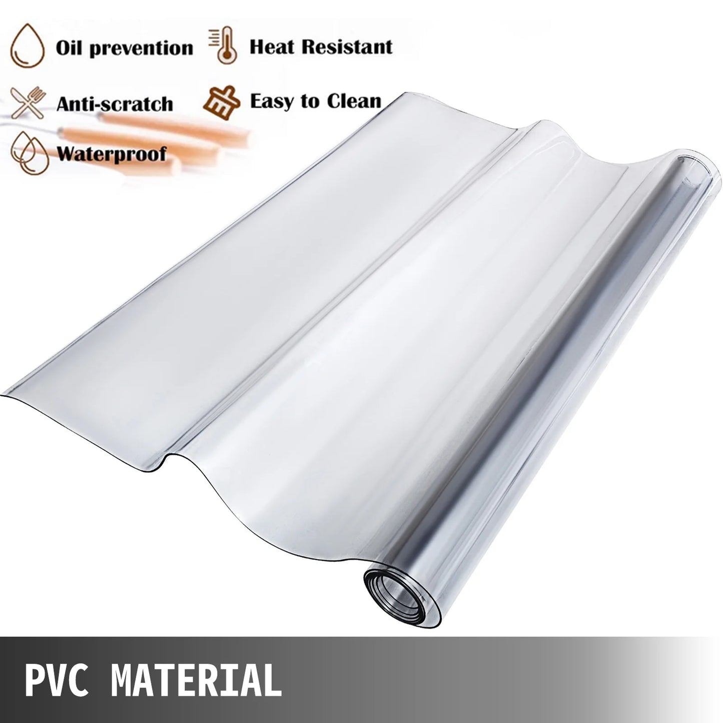 VEVOR PVC Tablecloth Transparent Table Cloth 1.5mm 2mm Waterproof Oilproof Plastic Soft Glass Protector Cover for Dining Table