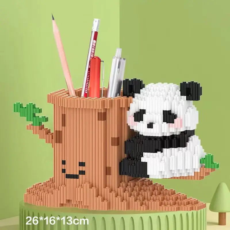 Capybara Building Block Pen Holder Panda Desk Organizer for Office Supplies Cosmetics Birthday Gift Desktop Decoration