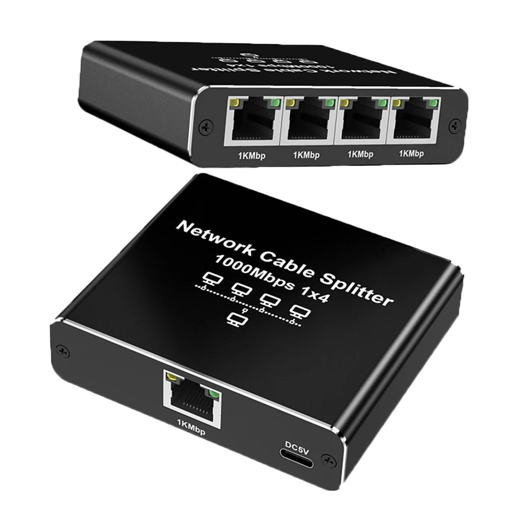 1 To 4 RJ45 Splitter High Speed 1000Mbps Internet Splitter Adapter 4 Devices Simultaneously Networking for Cat5/5e/6/7/8 Cable