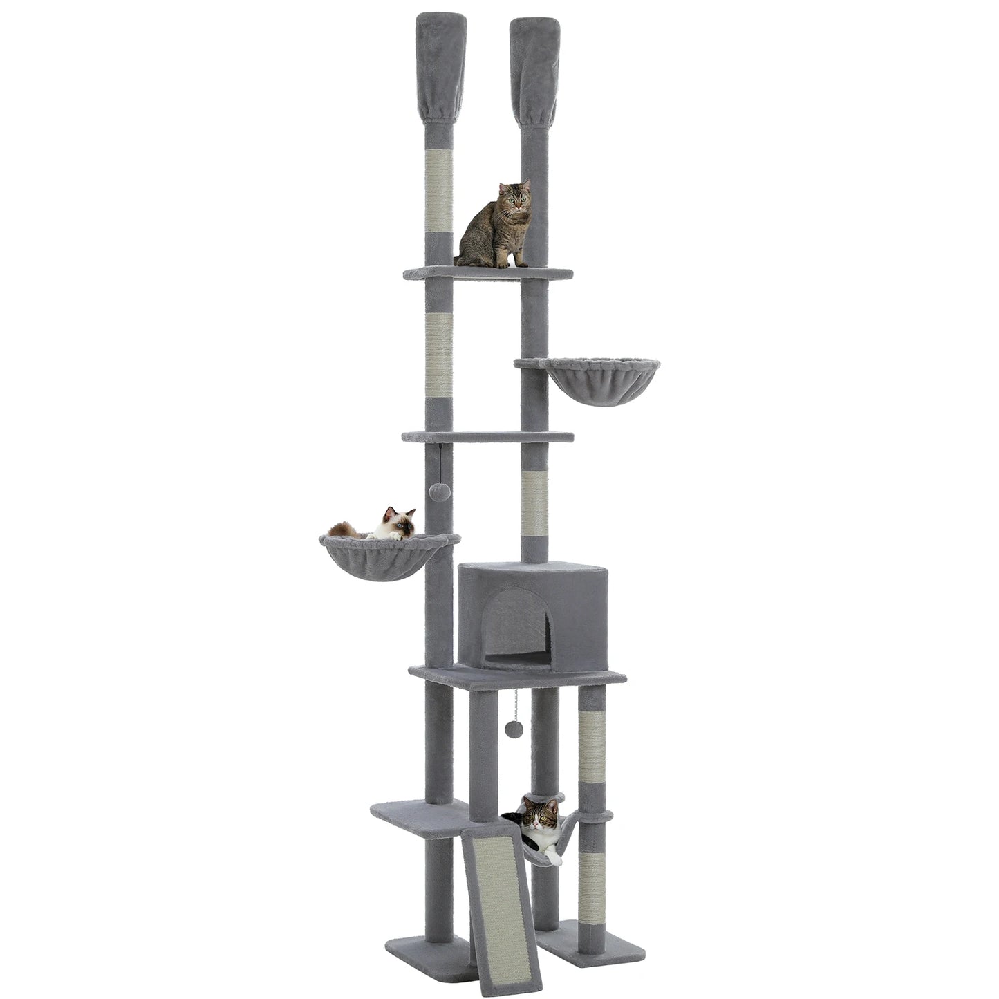 Cactus Cat Tree Floor to Ceiling Cat Tower 7 Tiers Cat Climbing Tree with Cozy Hammocks and Condos 5 Platforms Scratching Posts