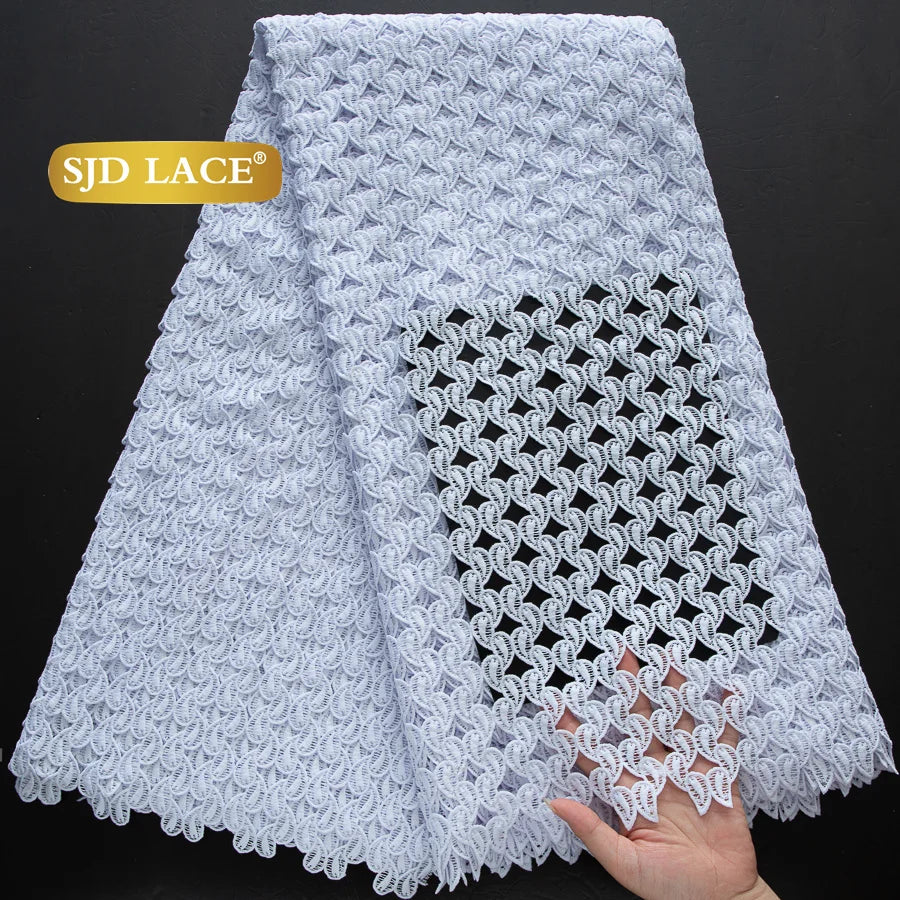 SJD LACE African Sequins Guipure Cord Lace Fabrics 5 Yards White 2026 New Nigerian Water Soluble Lace For Women Dresses Sew 4197