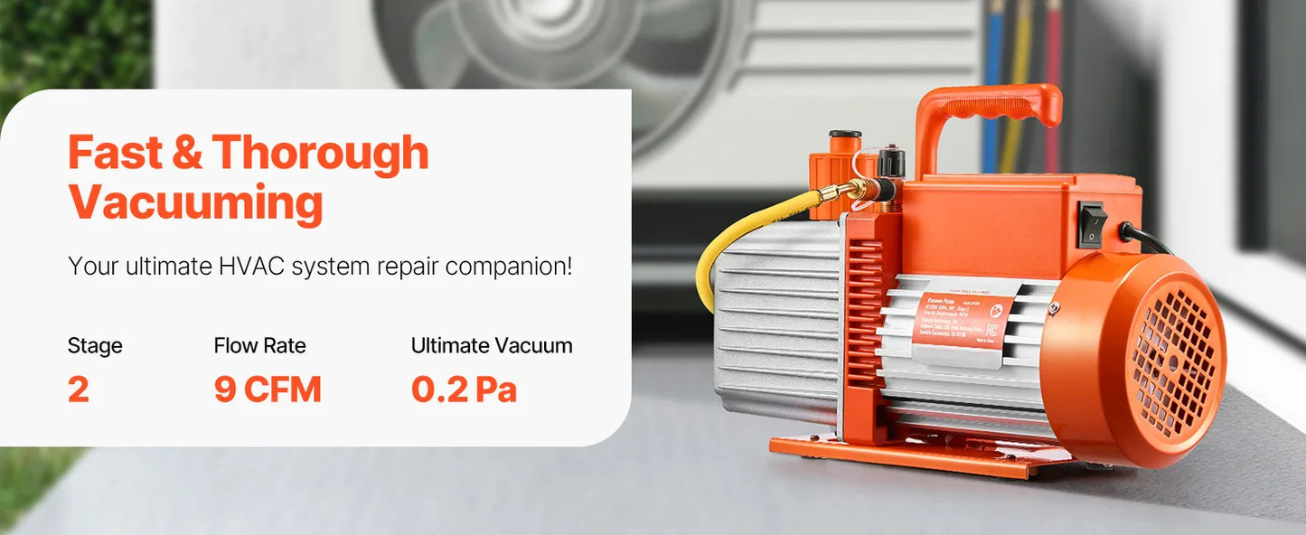 SucceBuy Vacuum Pump & Oil Bottle 3.5CFM/4CFM/5CFM 1-Stage or 6CFM 9CFM 2-Stage, R134a R22 R410a Systems Conditioner Maintenance