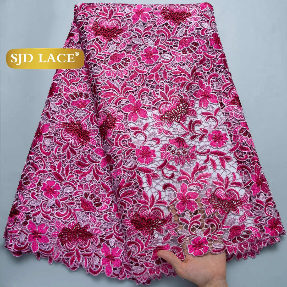 SJD LACE African Guipure Cord Stones Lace Fabric 5 Yards 2026 New Nigerian Water Soluble Lace For Women Wedding Party Dress 3844