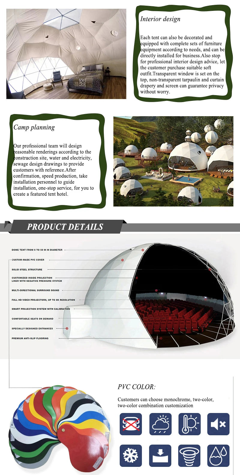 6-8 Person Outdoor Party Dome Tent Large Restaurant Dome Tent Strong Wind Resistance Glamping Dome  Hotel Luxury Geodesic Domos