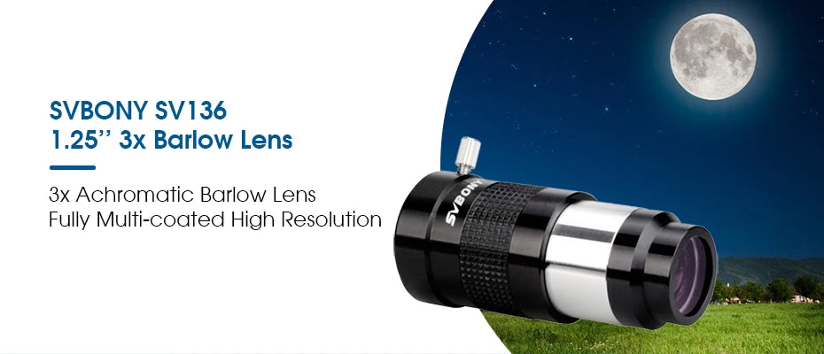 SVBONY 1.25" Telescope Eyepiece Barlow Lens 3x Fully Multi-Coated Advanced Achromatic SV136