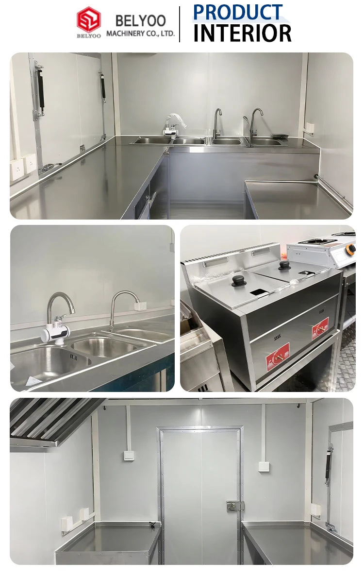 Belyoo Fast Food Truck Mobile BBQ Trailer Ice Cream Cart Concession Trailer Juice Vending Car Food Kiosk Trailers Fully Equipped