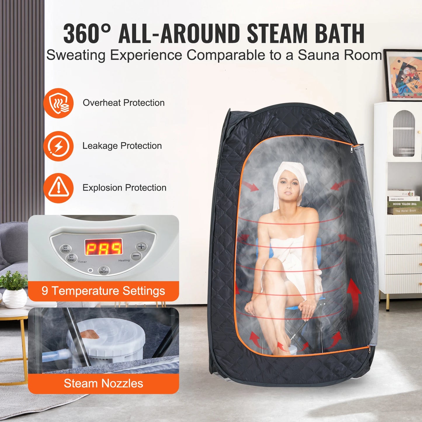 SucceBuy Compact Portable Steam Sauna Tent 1200 Watt Home Therapeutic for Detox Relaxation Time Remote Control Personal for Home