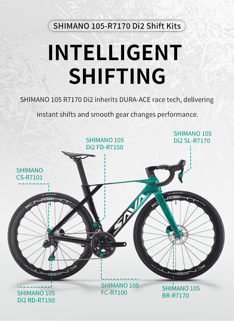SAVA NEW Blade SLR7 C60 Carbon Fiber Road Bike, 700C Adult DI2 Bike, with SHIMANO 105 Di2 R7170 Components, Full Carbon Racing